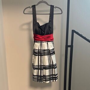 City Triangles Black and White Dress with Red Sash